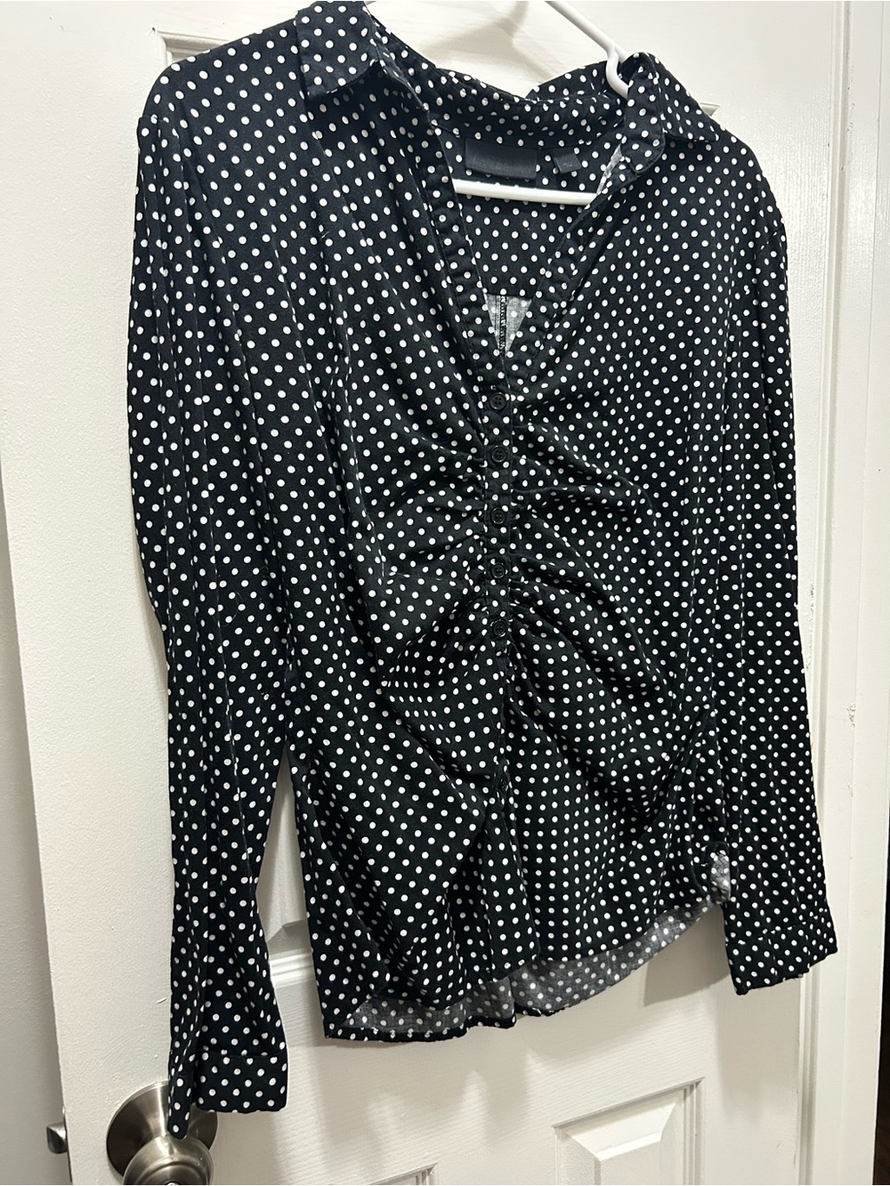 Black Polka Dot Ruched Front Women's Top
